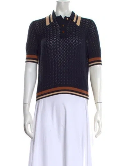 Pre-owned Tory Burch Short Sleeve Polo In Blue