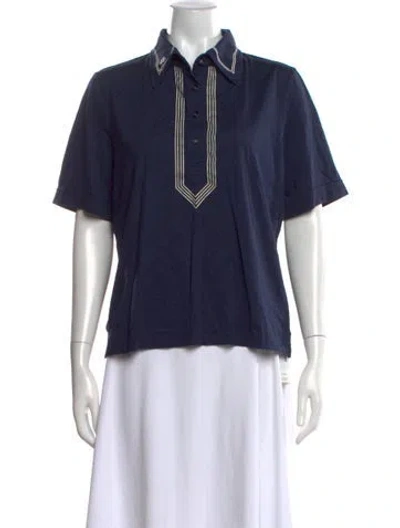 Pre-owned Tory Burch Short Sleeve Polo In Blue/white