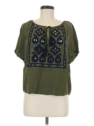 Pre-owned Tory Burch Short Sleeve Silk Top Green Square Neckline Tops