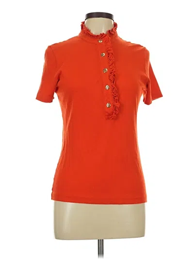 Pre-owned Tory Burch Short Sleeve Top Orange Mock Neckline Tops