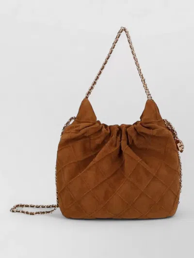 Tory Burch Shoulder Bag Chain Strap Quilted Design In Brown