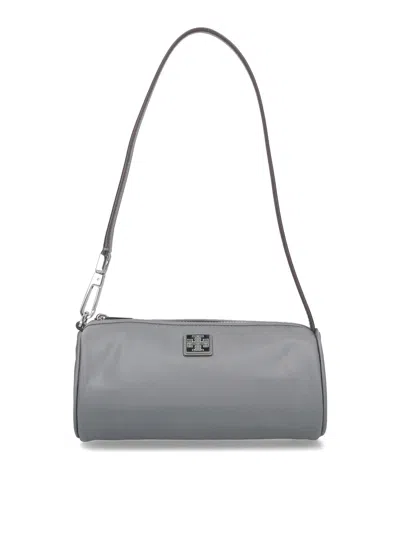 Tory Burch Virginia Cylinder Bag With Double-t Plaque In Gray