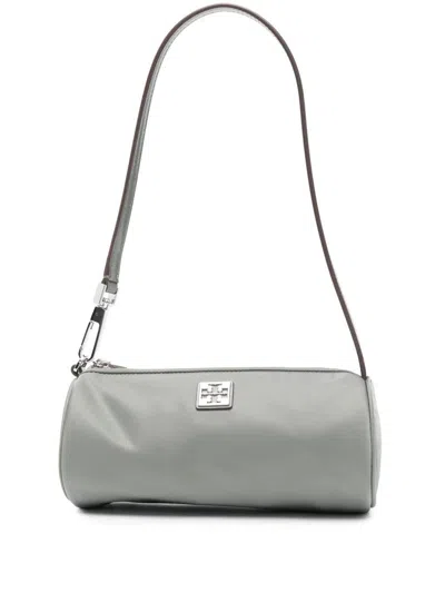 Tory Burch Virginia Cylinder Bag With Double-t Plaque In Gray