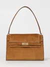 Tory Burch Lee Radziwill Large Leather-trimmed Whipstitched Suede Shoulder Bag In Brown