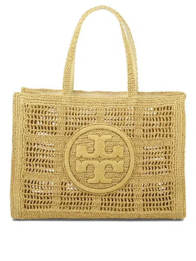 Tory Burch Logo Woven 'ella' Tote Bag In 浅褐色的