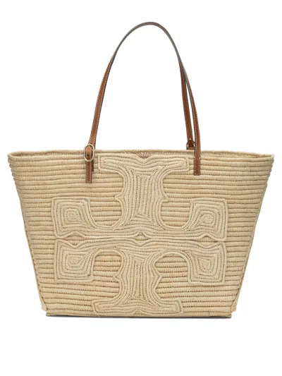 Tory Burch Beige Raffia Cotton Shoulder Bag In White