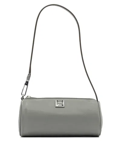 Tory Burch Virginia Cylinder Bag With Double-t Plaque In Gray