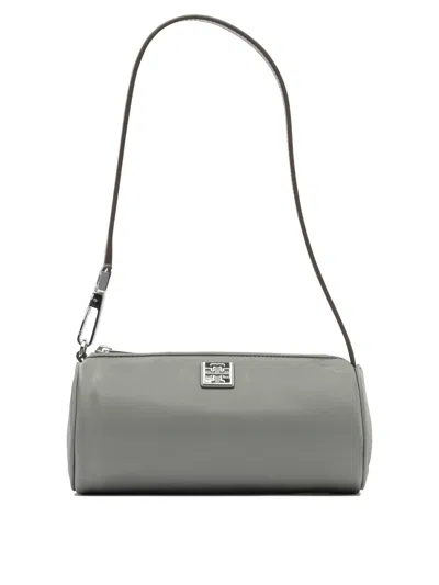Tory Burch Virginia Cylinder Bag With Double-t Plaque In Gray