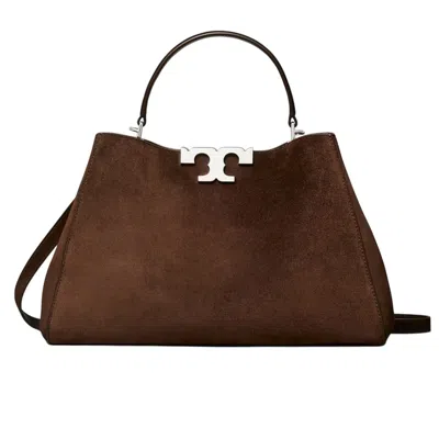 Tory Burch Eleanor Mini Leather-trimmed Suede Shoulder Bag In Brown