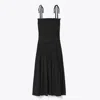 Tory Burch Shoulder Tie Smocked Cotton Dress In Black