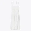 Tory Burch Shoulder Tie Smocked Cotton Dress In White