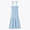 Tory Burch Shoulder Tie Smocked Viscose Dress In Light Blue Sky