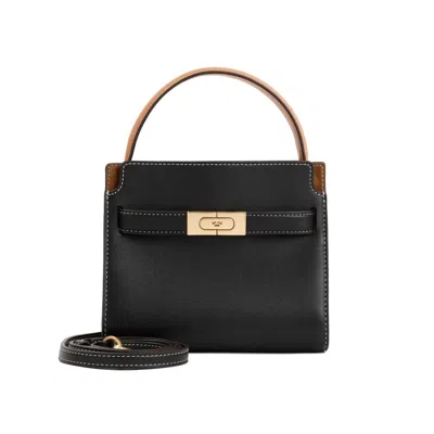 Tory Burch Lee Radziwill Petite Calf Leather Double Bag In Black