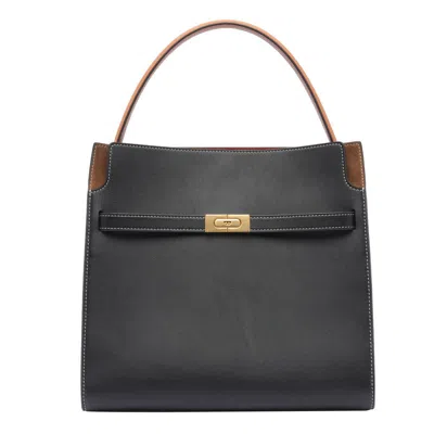 Tory Burch Small Lee Radziwill Leather Double Bag In Black