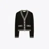 Tory Burch Shrunken Kendra Cardigan In Black/new Ivory