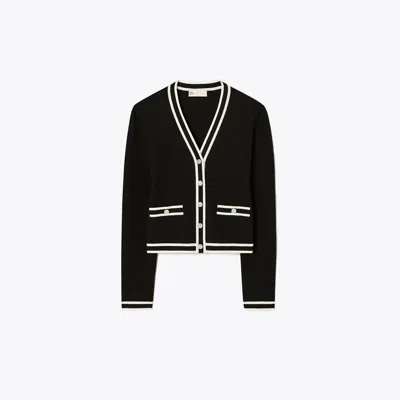 Tory Burch Shrunken Kendra Cardigan In Black/new Ivory