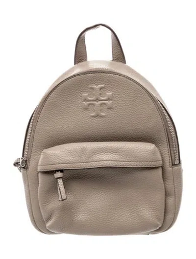 Pre-owned Tory Burch Signature Backpack In Gray