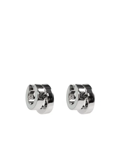 Tory Burch Logo-embossed Enamel-detail Earrings In Silver