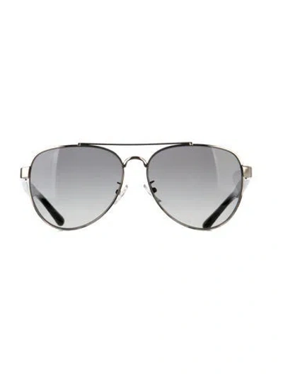 Pre-owned Tory Burch Signature Logo Aviator Sunglasses In Black/gold