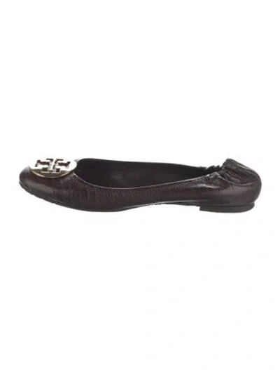 Pre-owned Tory Burch Signature Logo Embossed Leather Ballet Flats In Brown