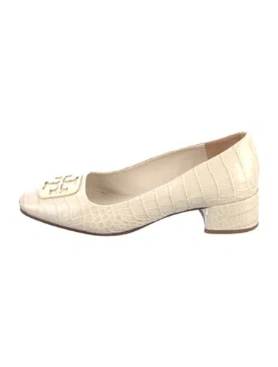 Pre-owned Tory Burch Signature Logo Embossed Leather Pumps In Neutral