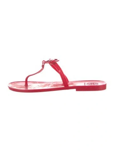Pre-owned Tory Burch Signature Logo Flip Flops In Red
