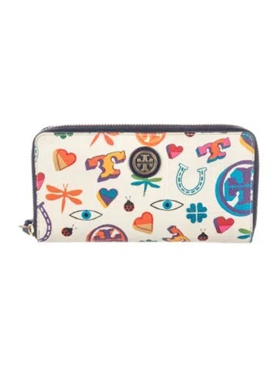 Pre-owned Tory Burch Signature Logo Graphic Print Wallet In White