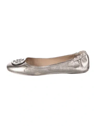 Pre-owned Tory Burch Signature Logo Leather Ballet Flats