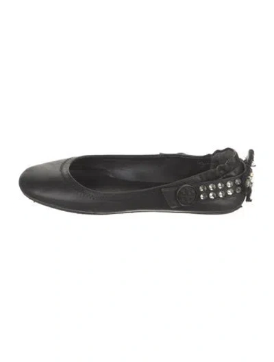 Pre-owned Tory Burch Signature Logo Leather Ballet Flats In Black