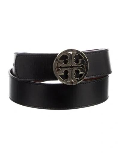Pre-owned Tory Burch Signature Logo Leather Belt In Black