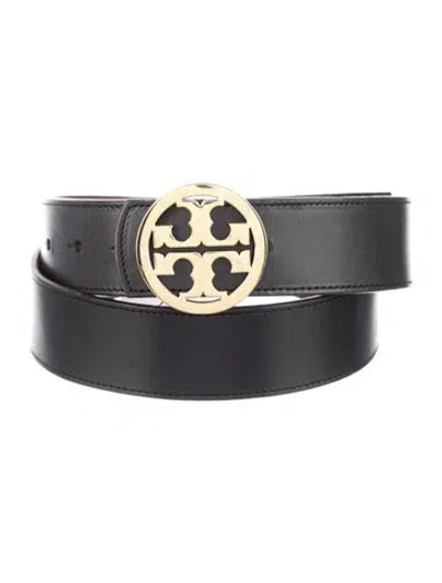 Pre-owned Tory Burch Signature Logo Leather Belt In Black