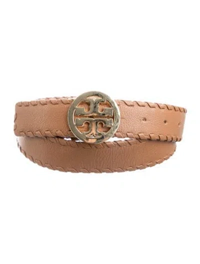 Pre-owned Tory Burch Signature Logo Leather Belt In Brown