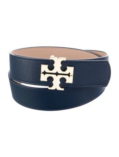 Pre-owned Tory Burch Signature Logo Leather Belt Kit In Blue