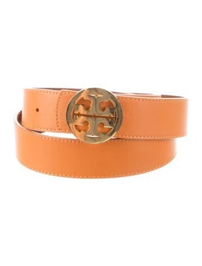 Pre-owned Tory Burch Signature Logo Leather Belt Kit In Orange