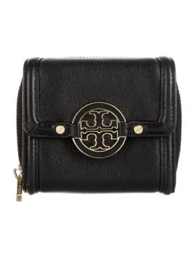 Pre-owned Tory Burch Signature Logo Leather Bifold Wallet In Black