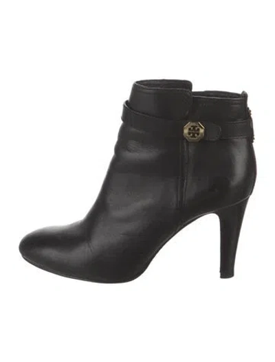 Pre-owned Tory Burch Signature Logo Leather Boots In Black