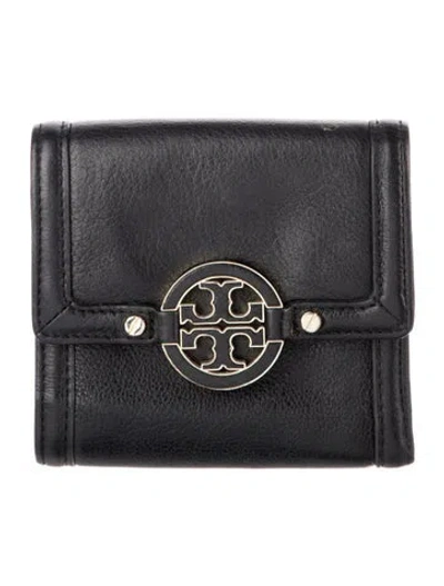 Pre-owned Tory Burch Signature Logo Leather Compact Wallet In Multi