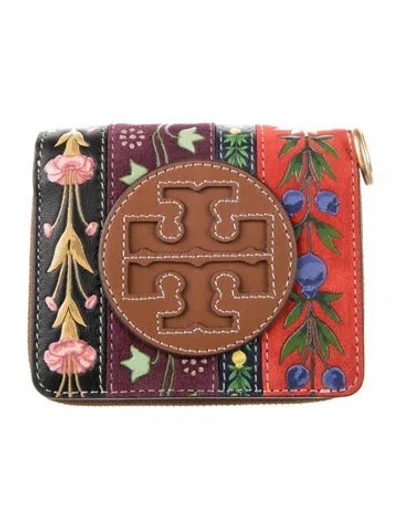 Pre-owned Tory Burch Signature Logo Leather Compact Wallet In Red