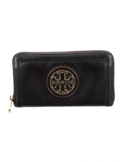 Pre-owned Tory Burch Signature Logo Leather Continental Wallet In Gray