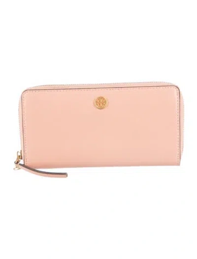 Pre-owned Tory Burch Signature Logo Leather Continental Wallet In Pink