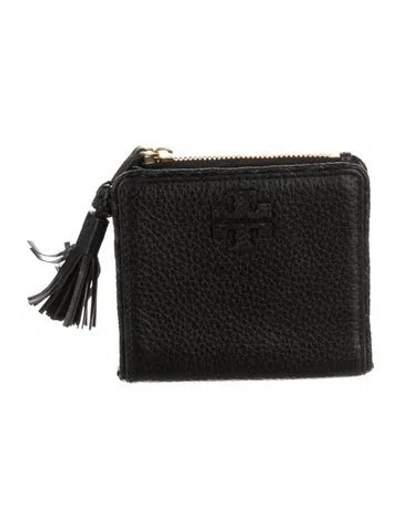 Pre-owned Tory Burch Signature Logo Leather Wallet In Black