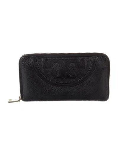 Pre-owned Tory Burch Signature Logo Leather Wallet In Black