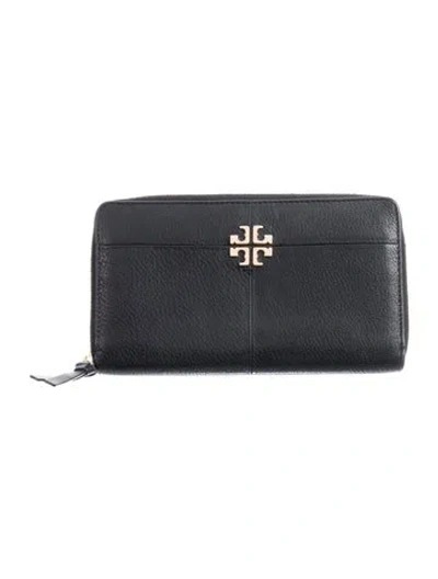 Pre-owned Tory Burch Signature Logo Leather Wallet In Black
