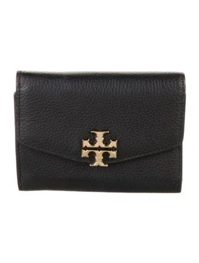 Pre-owned Tory Burch Signature Logo Leather Wallet In Black