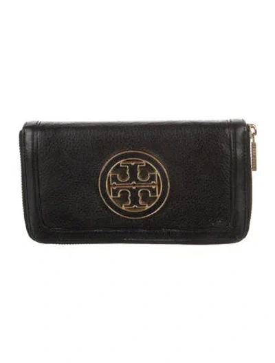 Pre-owned Tory Burch Signature Logo Leather Wallet In Black