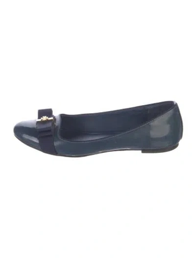 Pre-owned Tory Burch Signature Logo Patent Leather Ballet Flats In Blue