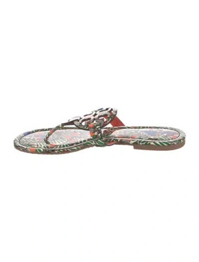 Pre-owned Tory Burch Signature Logo Patent Leather Slides In Green