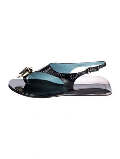 Pre-owned Tory Burch Signature Logo Patent Leather Slingback Sandals In Black