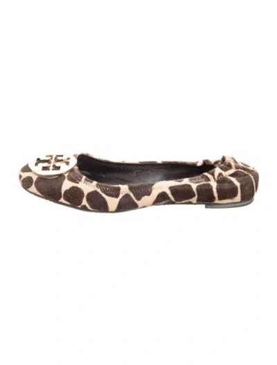 Pre-owned Tory Burch Signature Logo Ponyhair Ballet Flats In Neutral