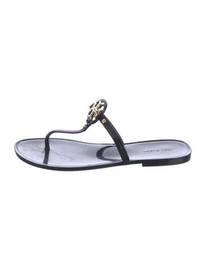 Pre-owned Tory Burch Signature Logo Rubber Flip Flops In Black